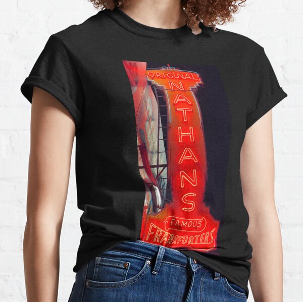 Original Nathans Famous Hot Dogs Neon Sign. Coney Island. Brooklyn, New York Classic T-Shirt
