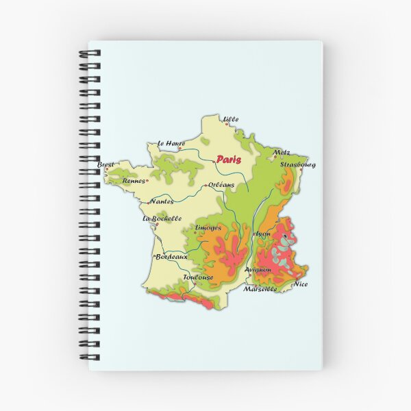 Item preview, carte de France avec relief, carte topographique de France avec les principales villes et principaux cours d'eau map of France with relief, topographic map of France with  major cities and main rivers designed and sold by mashmosh.