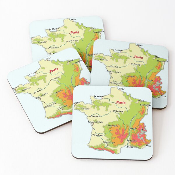 Item preview, carte de France avec relief, carte topographique de France avec les principales villes et principaux cours d'eau map of France with relief, topographic map of France with  major cities and main rivers designed and sold by mashmosh.