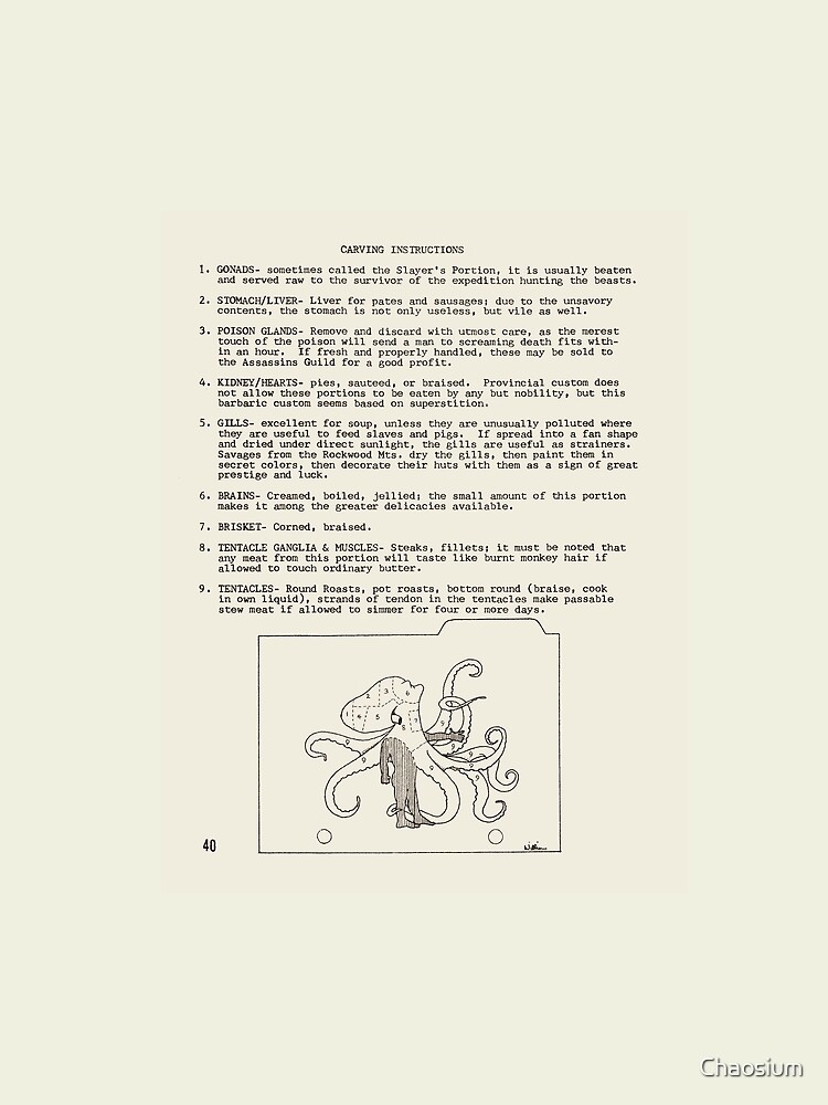 Walktapus Cookery: carving instructions - from Wyrms Footnotes #2 by Chaosium