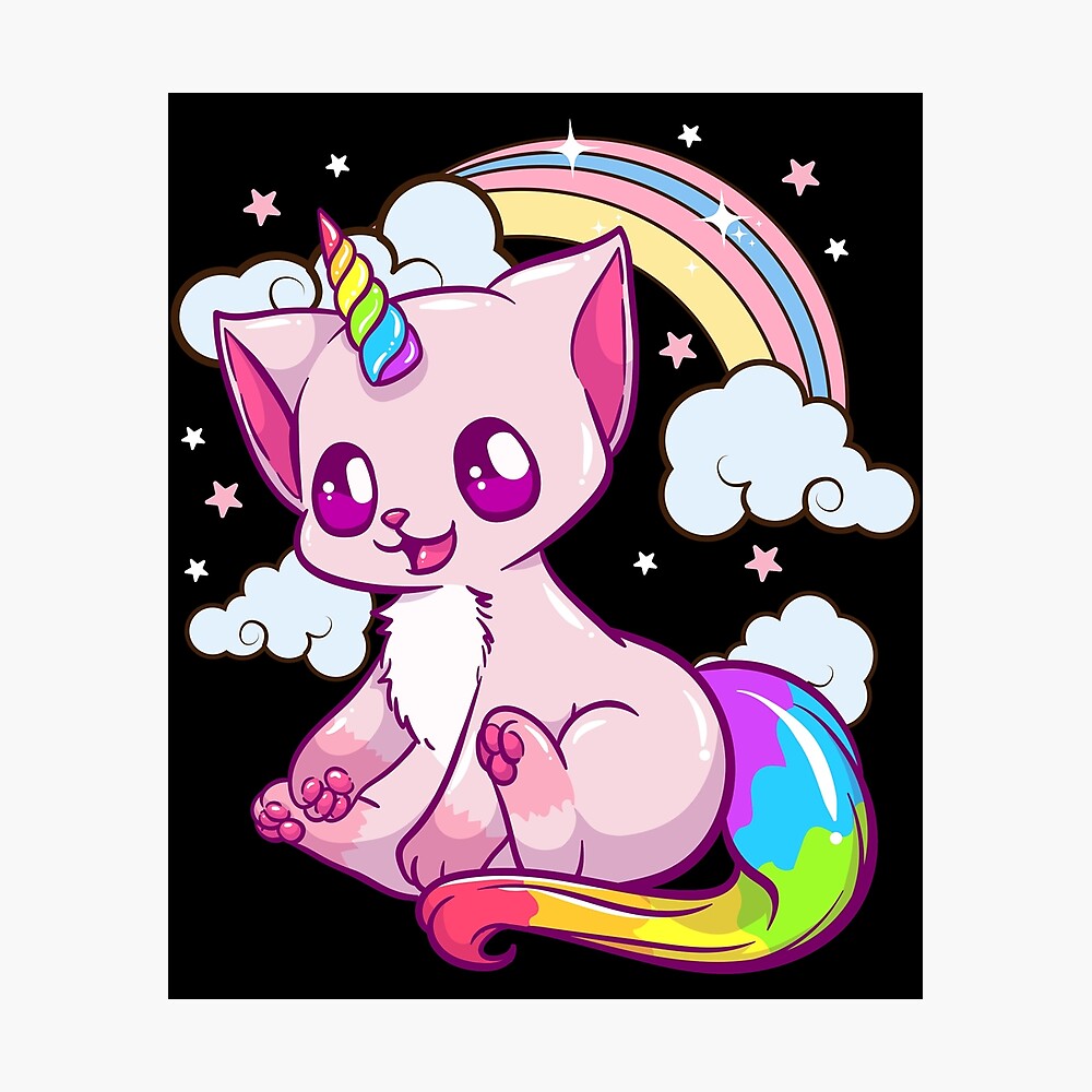 Poster Licorne Mignon Et Drole De Chat Licorne Arc En Ciel Par Perfectpresents Redbubble