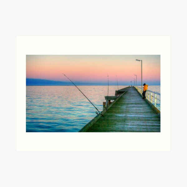 Fishing and texting on Beachport Jetty, Beachport Art Print