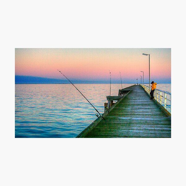 Fishing and texting on Beachport Jetty, Beachport Photographic Print
