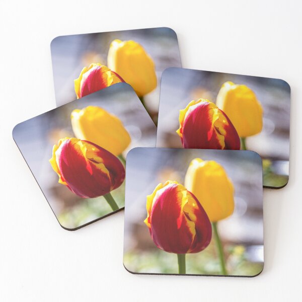 Item preview, Red yellow tulip flowers close-up on a blurred background designed and sold by EG Creativity Art.