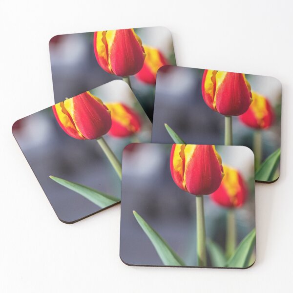 Item preview, Red yellow tulip flowers close-up on a blurred background designed and sold by EG Creativity Art.