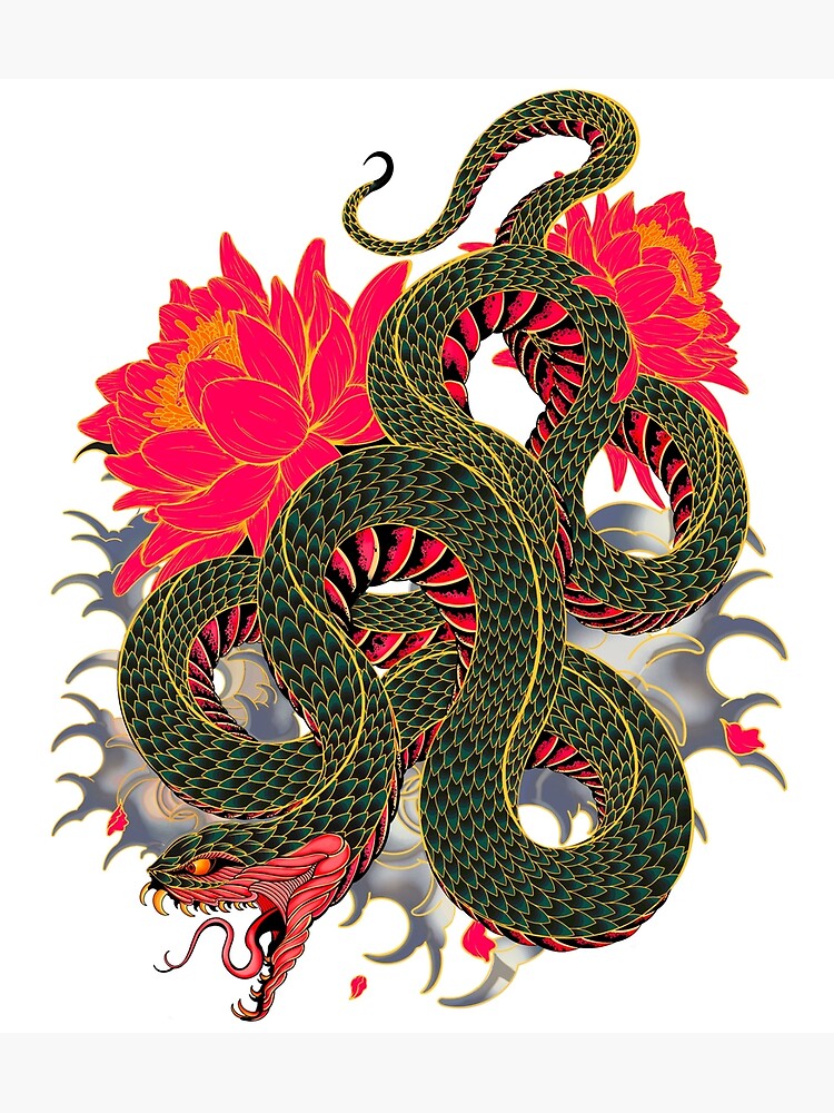 Japanese Snake And Lotus&quot; Greeting Card by Yohjilad | Redbubble