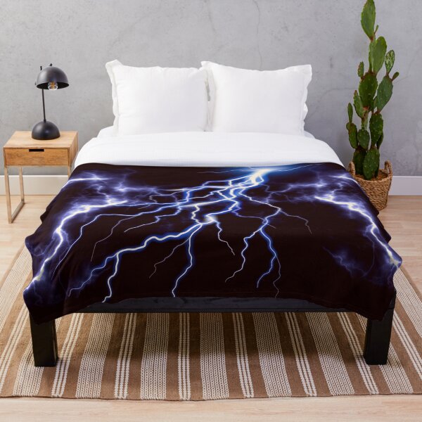 Blue Thunder Colorful Lightning graphic Throw Blanket