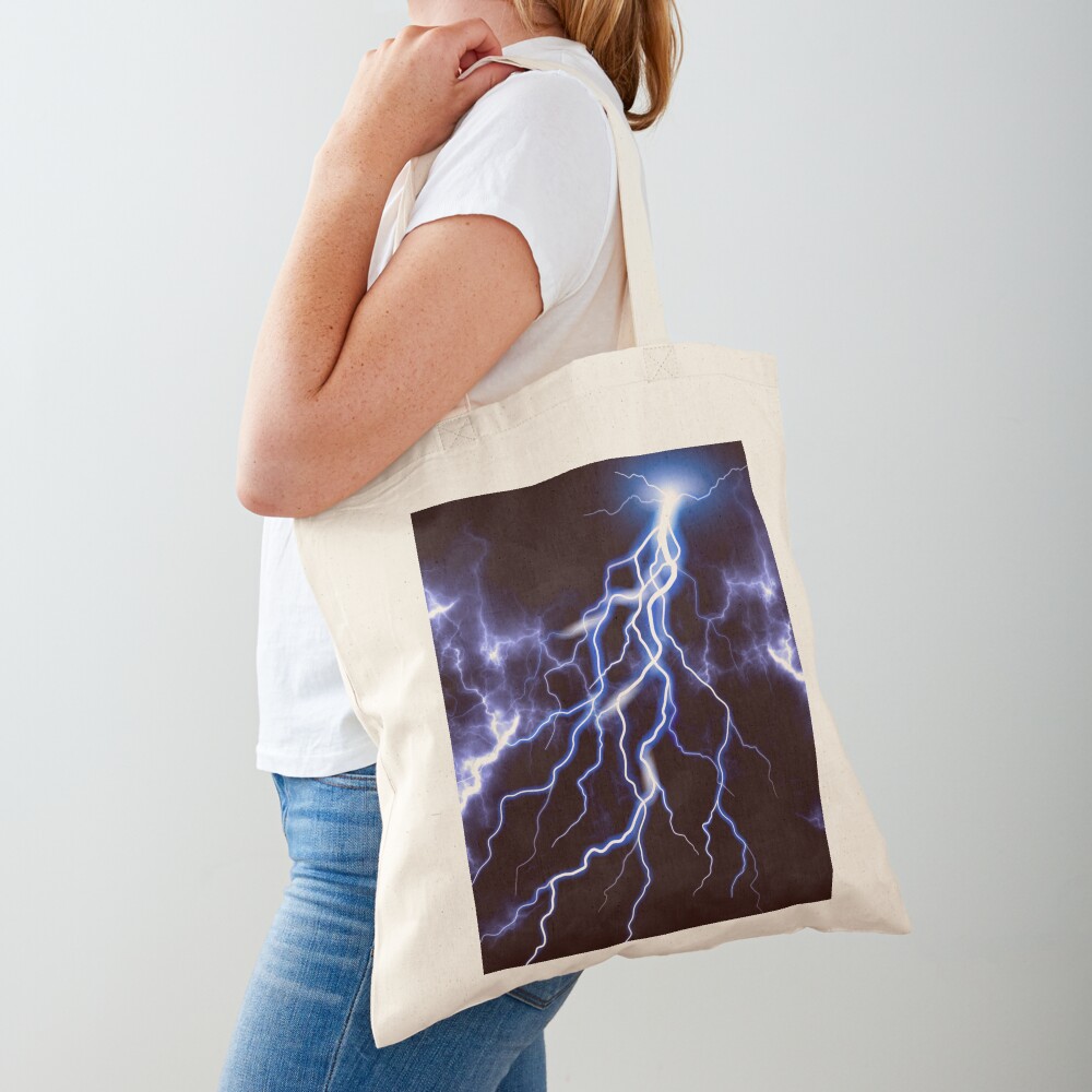 Blue Thunder Colorful Lightning graphic Tote Bag by ArtAsPassion