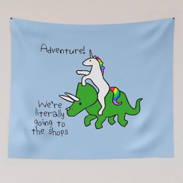 Item preview, Adventure! Just Going To The Shops (Unicorn Riding Triceratops) designed and sold by jezkemp.
