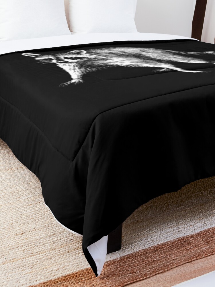Alternate view of Raccoon Animal Portrait (dark background) Comforter