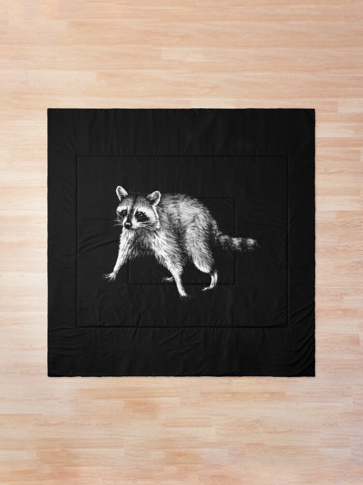 Alternate view of Raccoon Animal Portrait (dark background) Comforter