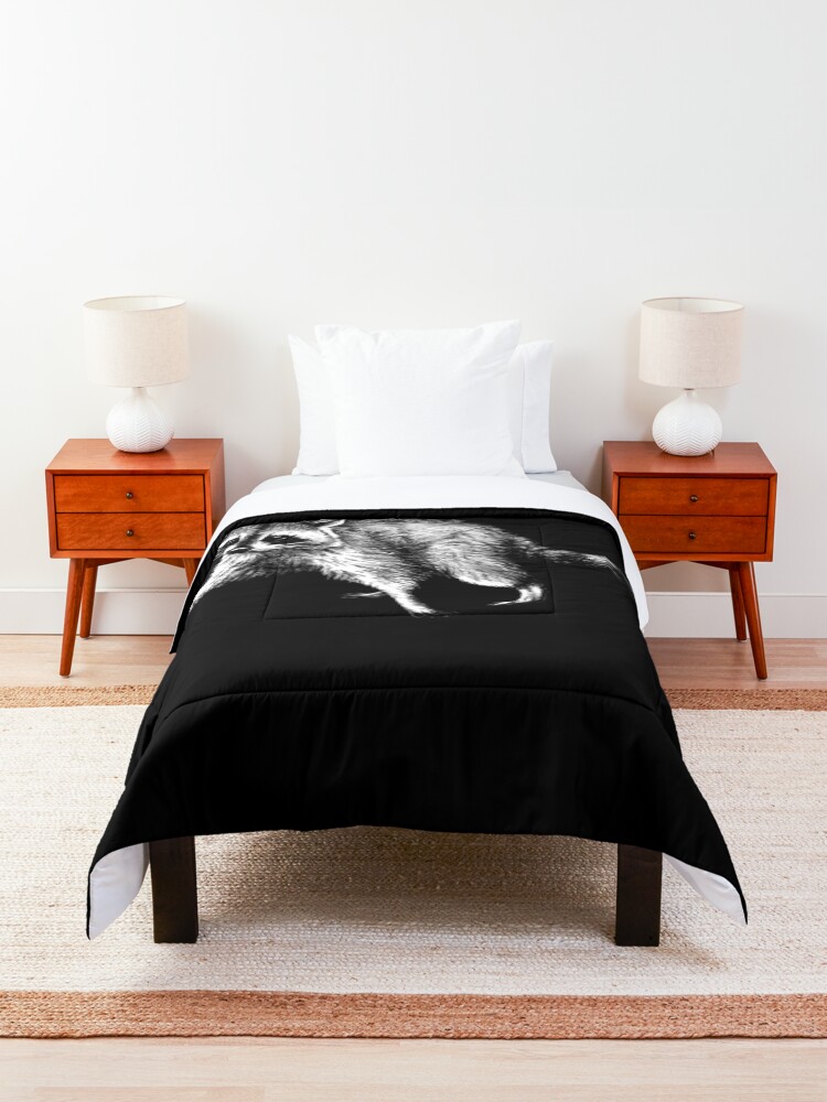Alternate view of Raccoon Animal Portrait (dark background) Comforter