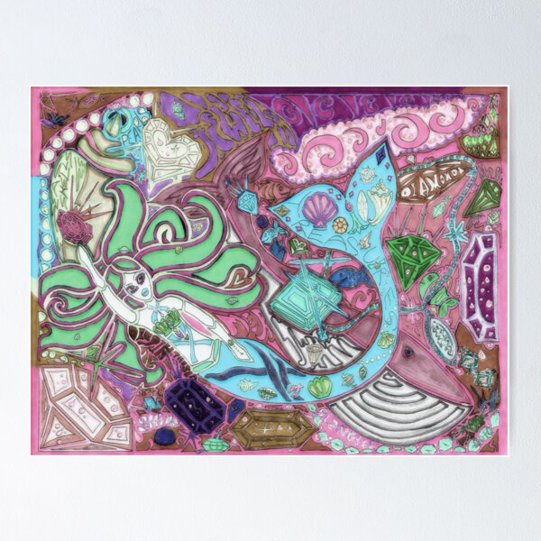 Item preview, 'Secret Treasures of the Fateful Mermaid ~ Pink Mint Glow' Pieces Art™ designed and sold by Kayla Napua Kong.
