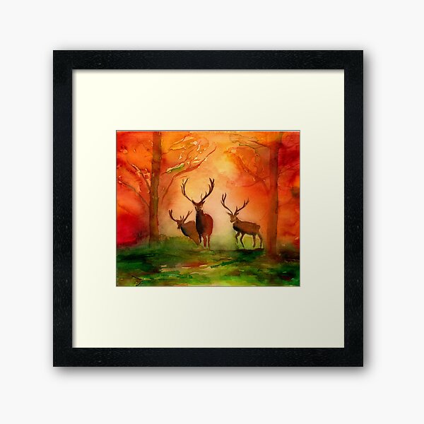 Autumn Woodland Watercolour Painting Framed Art Print