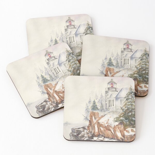 Item preview, "Holiday at Bass Harbor Head Lighthouse" designed and sold by thedocandcat.