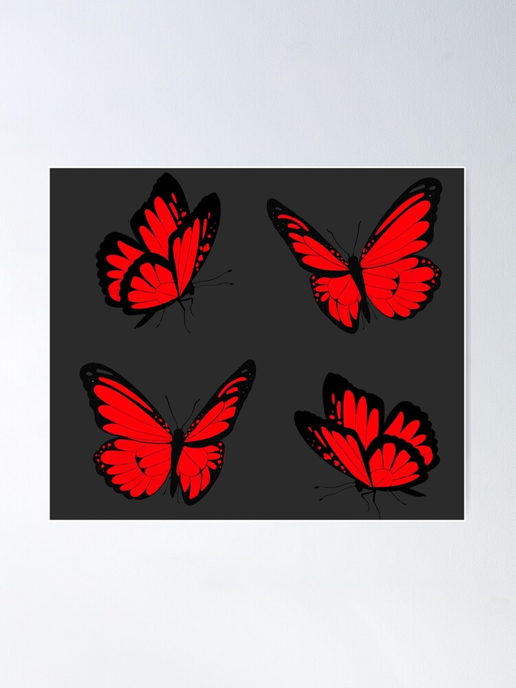 Square Canvas Paintings of Red Butterfly 3D Animal Wall Art – CP