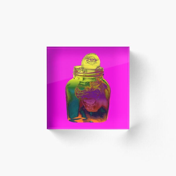 Eye, glass, bottle, empty heart, anatomy, ribs, drawing, sketch, valentine, weird, awkward, single, yellow, trending, most sold, popular, famous, best selling, top selling, highly recommended Acrylic Block