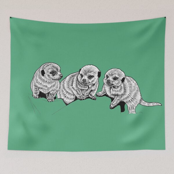 Item preview, Baby meercats - ink illustration - green designed and sold by LorenDowding.