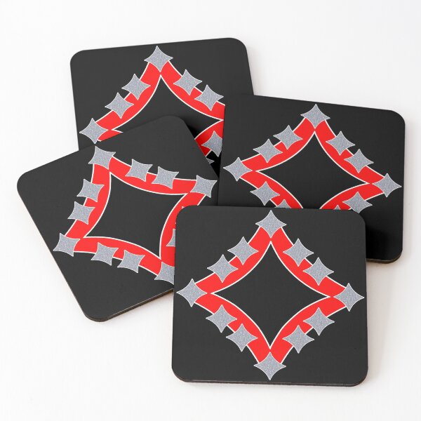 Dancing Silver 4-Point Stars Red Black Face Coasters (Set of 4)