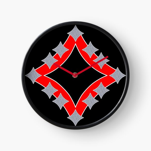 Dancing Silver 4-Point Stars Red Black Face Clock