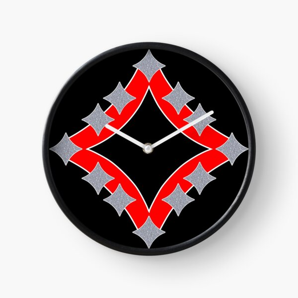 Dancing Silver 4-Point Stars Red Black Face Clock