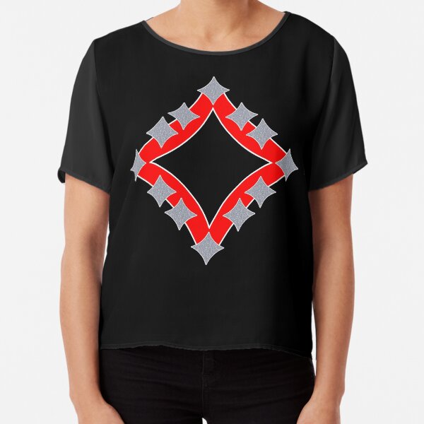 Dancing Silver 4-Point Stars Red Black Face Chiffon Top