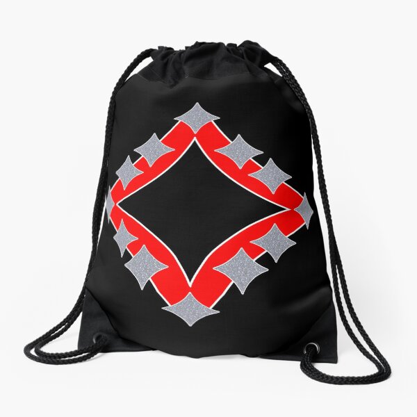 Dancing Silver 4-Point Stars Red Black Face Drawstring Bag