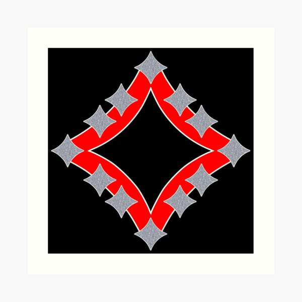 Dancing Silver 4-Point Stars Red Black Face Art Print