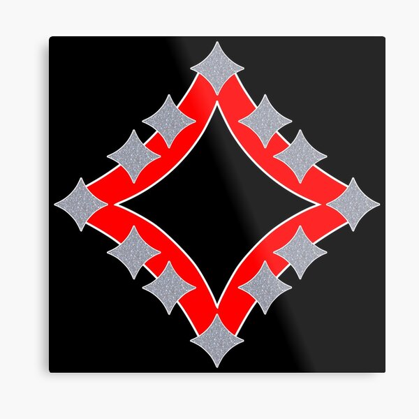 Dancing Silver 4-Point Stars Red Black Face Metal Print