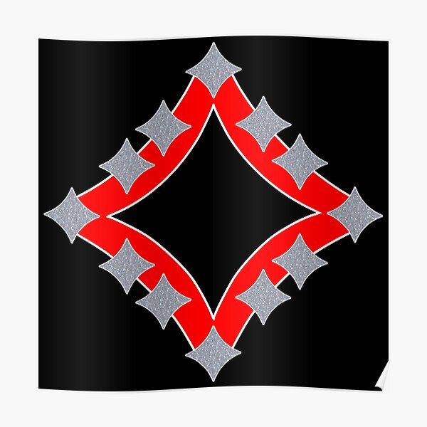 Dancing Silver 4-Point Stars Red Black Face Poster