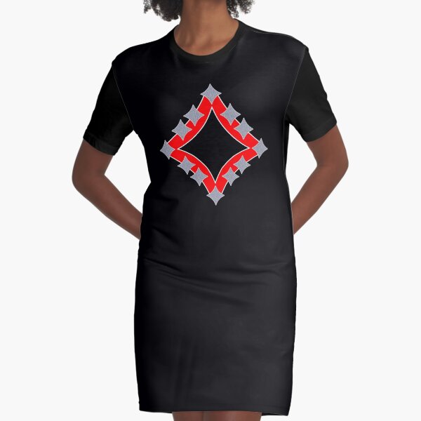 Dancing Silver 4-Point Stars Red Black Face Graphic T-Shirt Dress