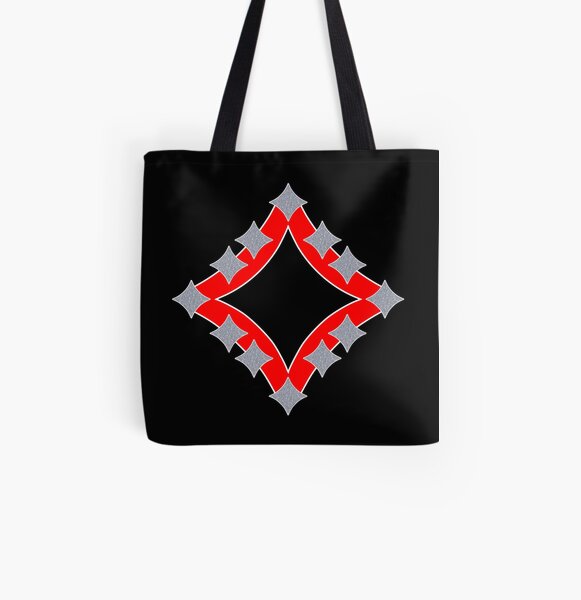 Dancing Silver 4-Point Stars Red Black Face All Over Print Tote Bag