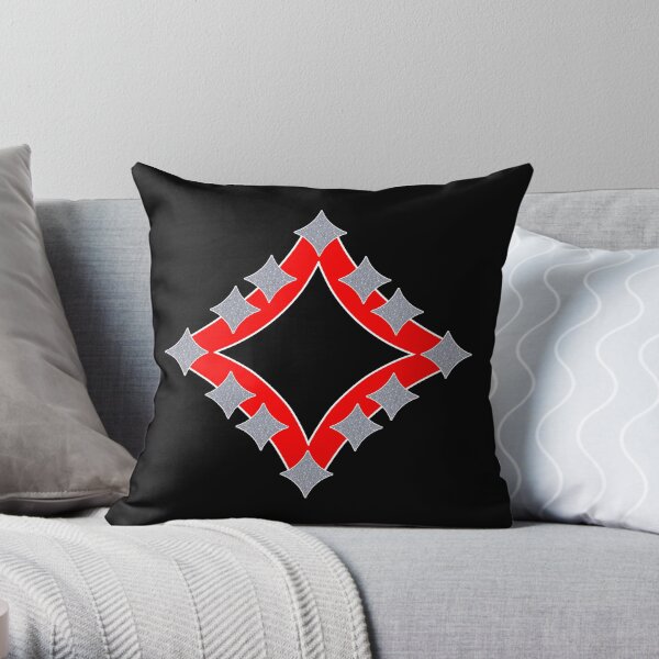 Dancing Silver 4-Point Stars Red Black Face Throw Pillow