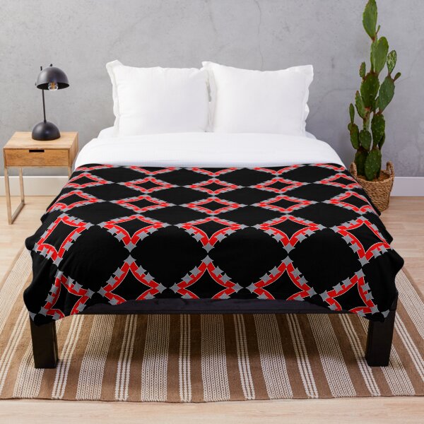 Dancing Silver 4-Point Stars Red Black Face Throw Blanket