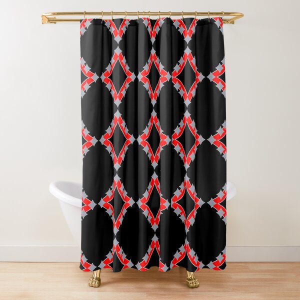 Dancing Silver 4-Point Stars Red Black Face Shower Curtain