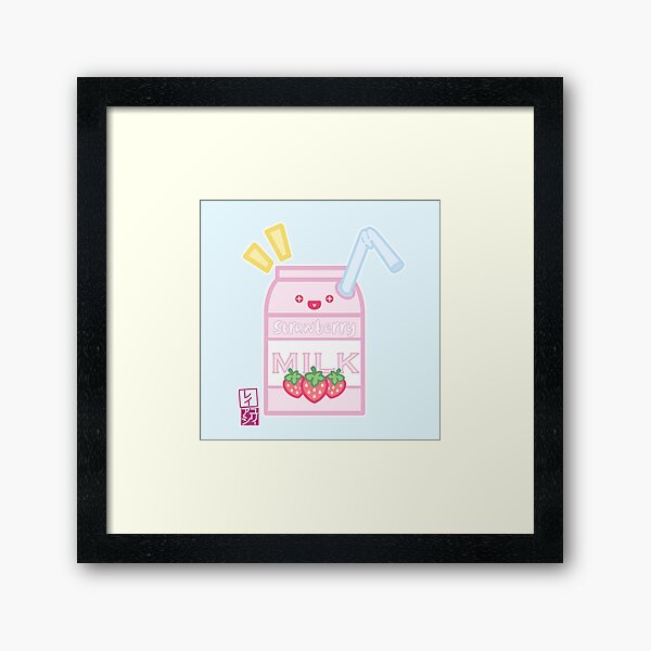 Kawaii Strawberry Milk Framed Art Print