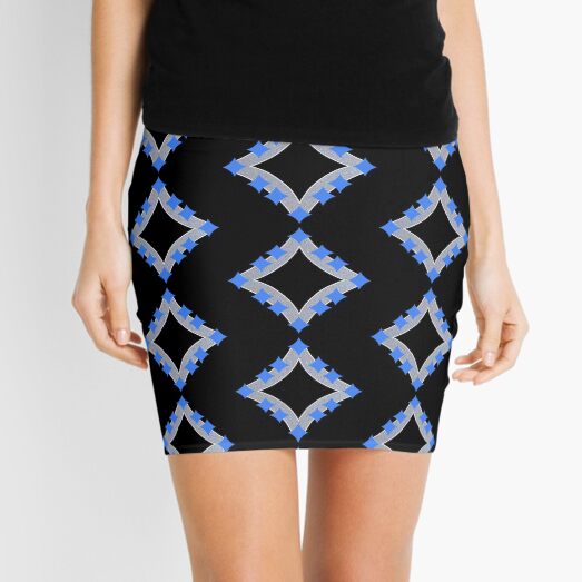Dancing Blue 4-Point Stars Silver Black Face Mini Skirt