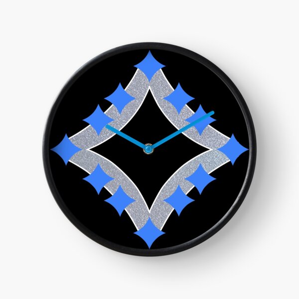 Dancing Blue 4-Point Stars Silver Black Face Clock