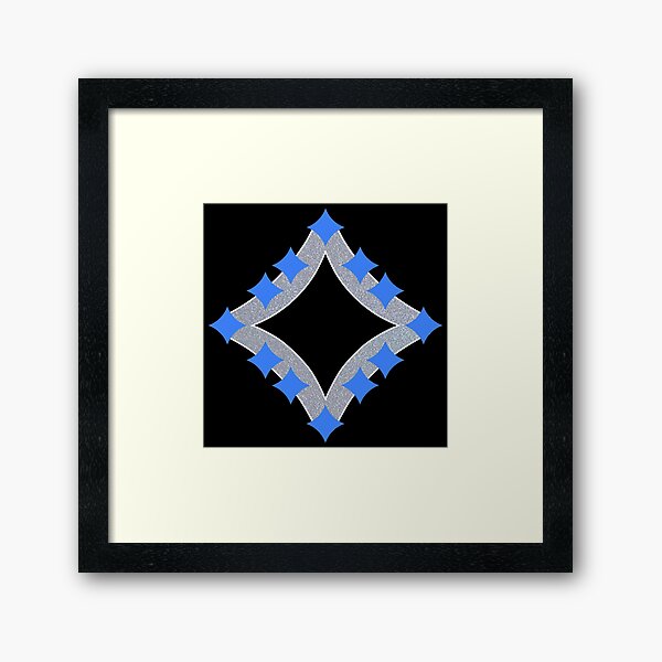 Dancing Blue 4-Point Stars Silver Black Face Framed Art Print