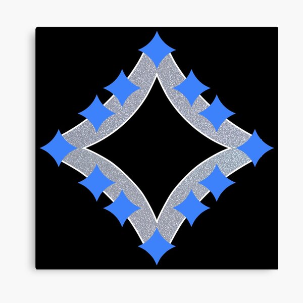 Dancing Blue 4-Point Stars Silver Black Face Canvas Print
