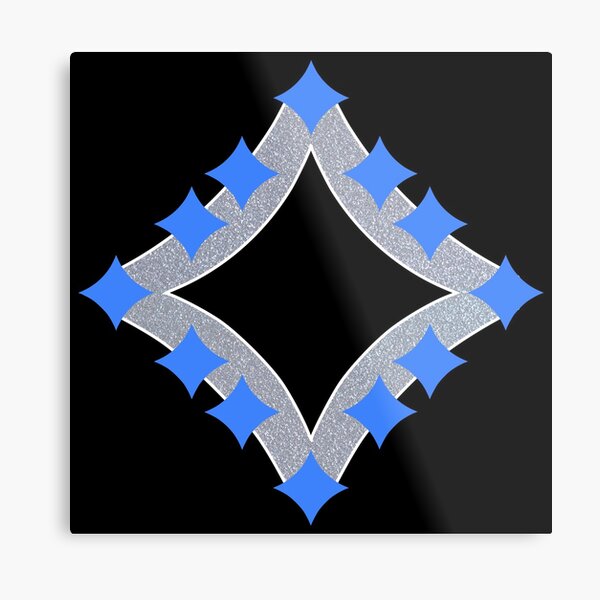 Dancing Blue 4-Point Stars Silver Black Face Metal Print