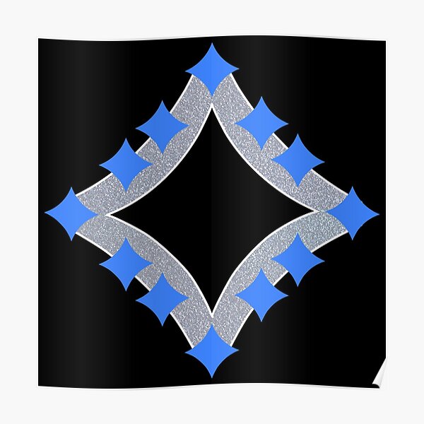 Dancing Blue 4-Point Stars Silver Black Face Poster