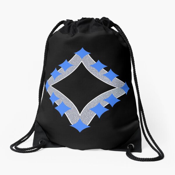 Dancing Blue 4-Point Stars Silver Black Face Drawstring Bag