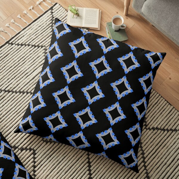 Dancing Blue 4-Point Stars Silver Black Face Floor Pillow