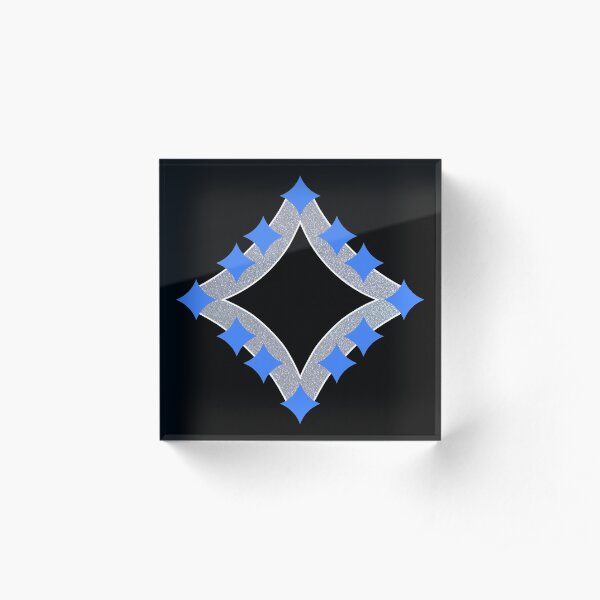 Dancing Blue 4-Point Stars Silver Black Face Acrylic Block