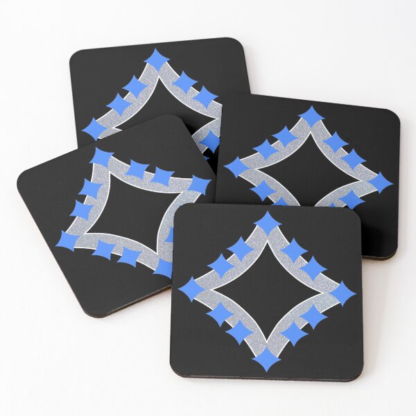 Dancing Blue 4-Point Stars Silver Black Face Coasters (Set of 4)