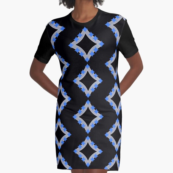 Dancing Blue 4-Point Stars Silver Black Face Graphic T-Shirt Dress