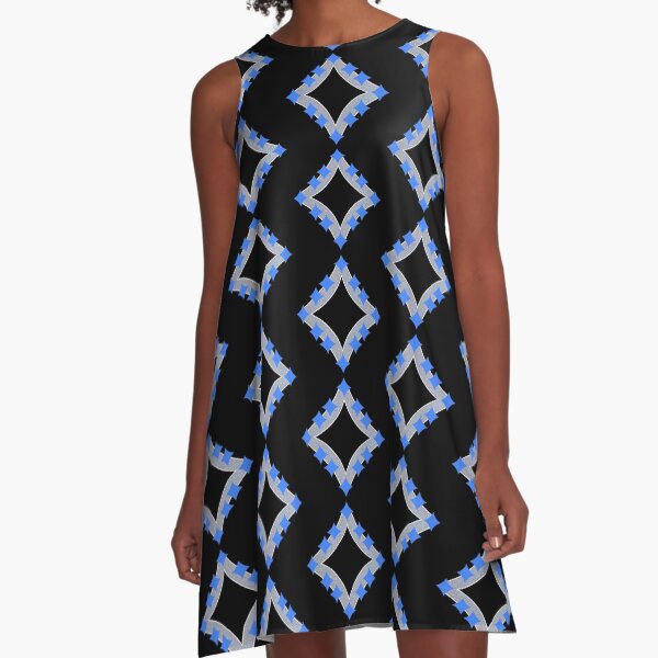 Dancing Blue 4-Point Stars Silver Black Face A-Line Dress