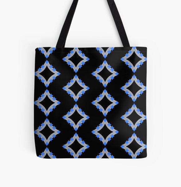 Dancing Blue 4-Point Stars Silver Black Face All Over Print Tote Bag