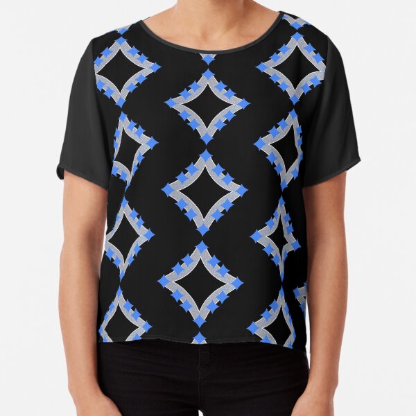 Dancing Blue 4-Point Stars Silver Black Face Chiffon Top